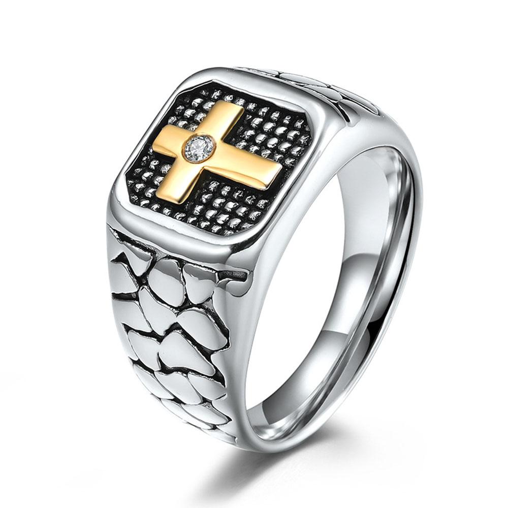 

Stainless Steel Snake Crack Single Vintage Cross Set Drill Men s Titanium Steel Ring Ring Jewelry 12