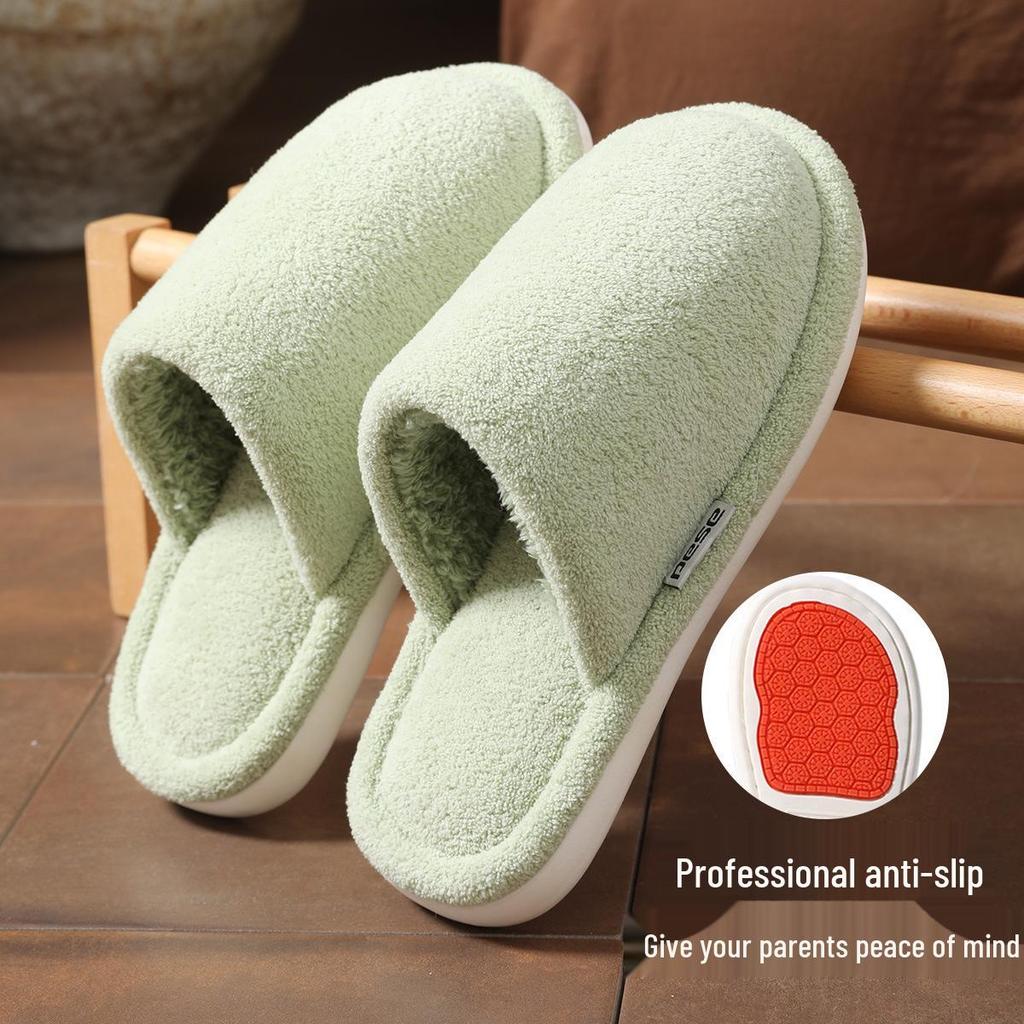 Men's and Women's Winter Non-Slip Plush Cotton Slippers - Thick-Soled, Soft, and Odor-Resistant.