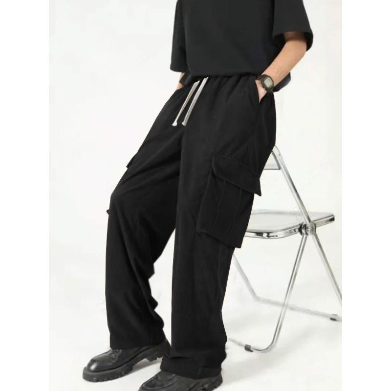 Men s New Hot-selling Fashion Casual Sports Corduroy Multi-bag Tooling Trousers S чёрный