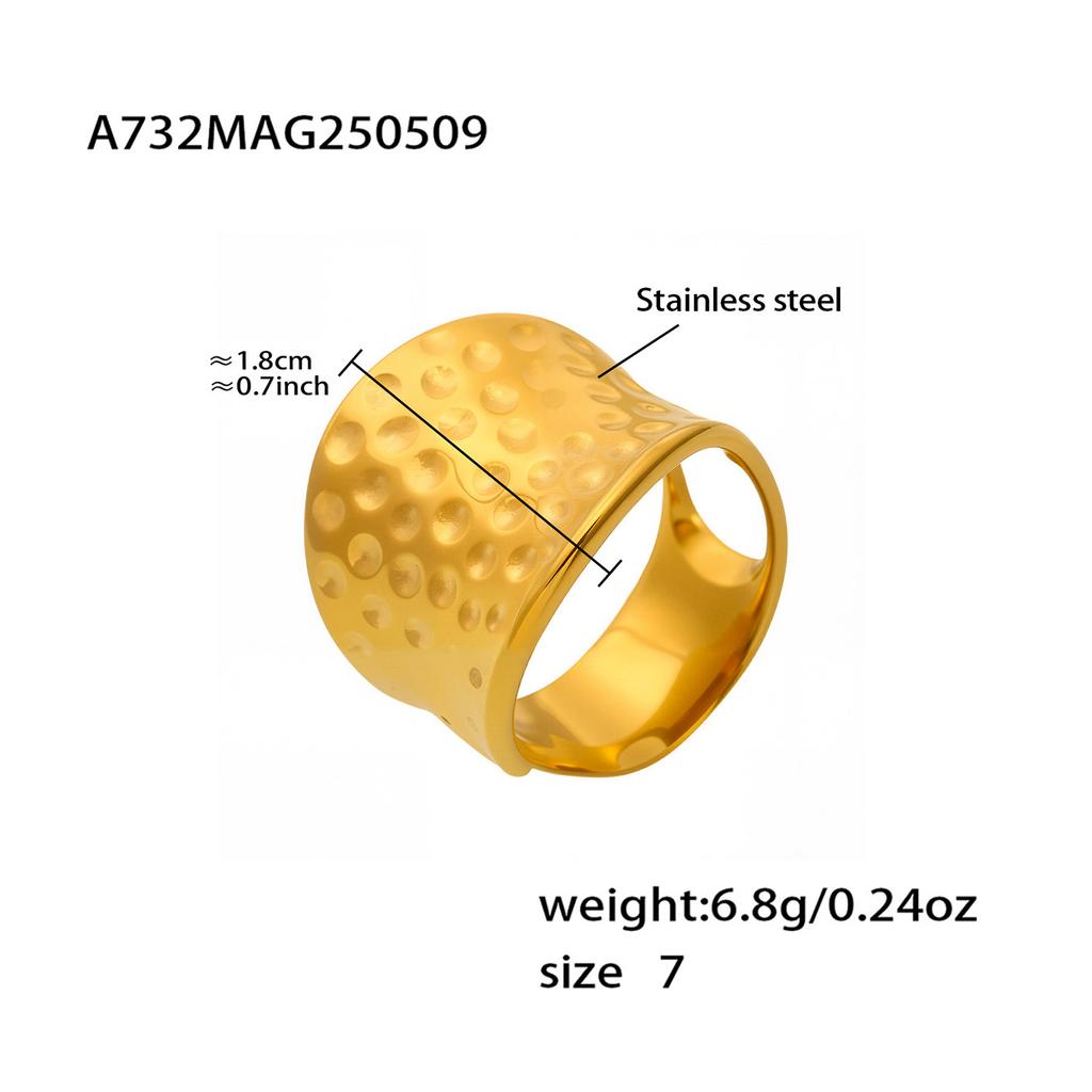 Pitted Texture Chunky Rings In 18k Gold Plated Stainledd Steel Waterproof No Tarnish High Quality Adjustable Wide Ring For Women