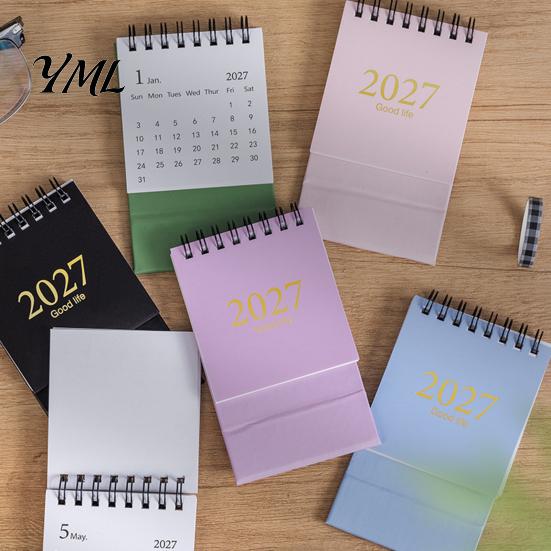 Desktop Organizer with Stickers 2027-2028 Mini Standing Flip Desk Calendar, 18 Month Planner from Jan. Academic Year 2027 to Jun. 2028, Pocket
