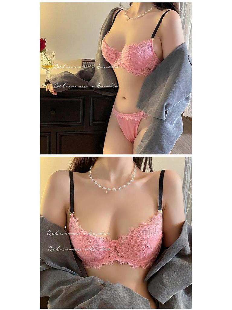 European & American Deep V Lace Color Block See-through Bra & Panty Set for Women - Enhancing & Sexy