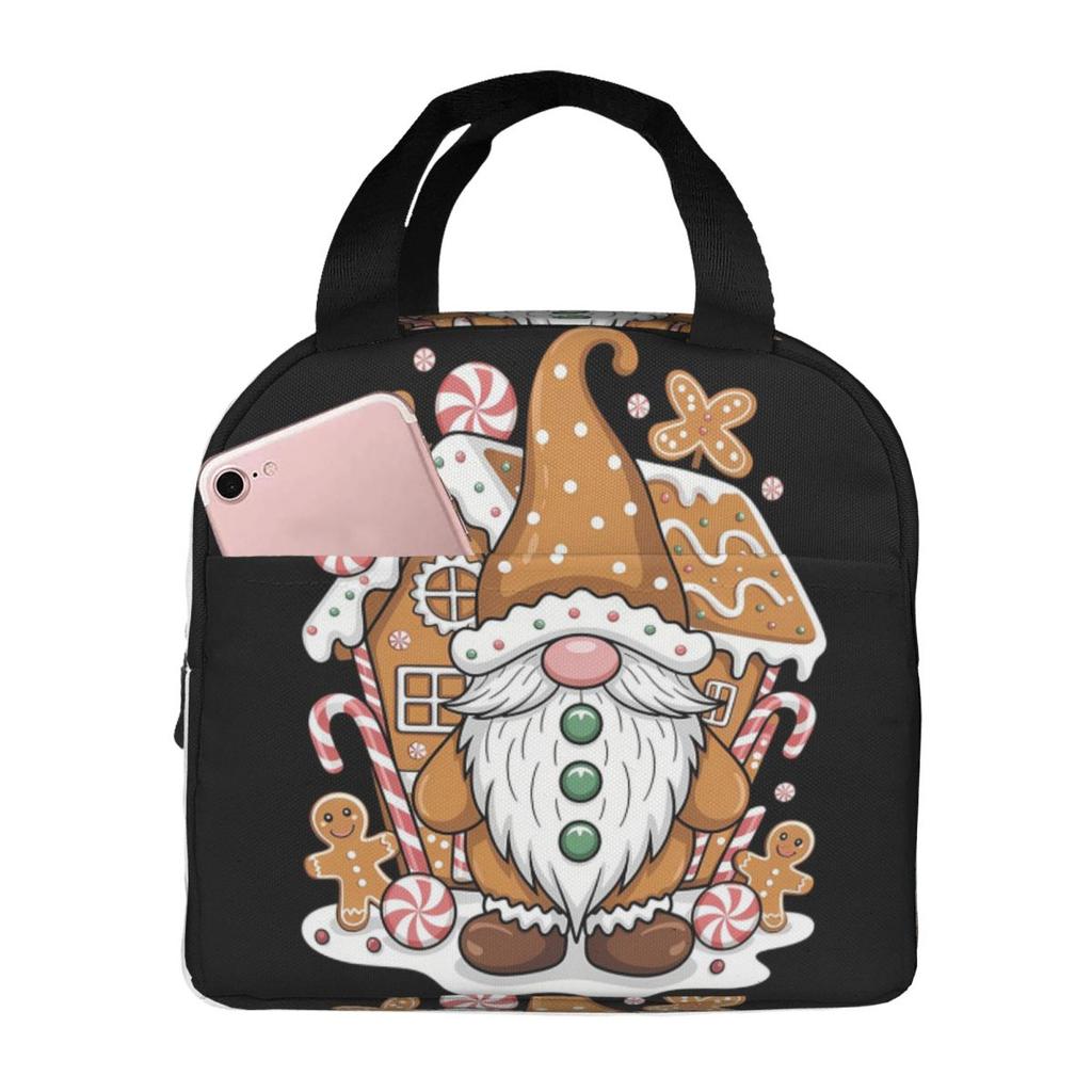 Cartoon Christmas House And Gnome Insulated Lunch Bag for Office Cooler Thermal Food Box Tote Portable Lunch Boxes Container