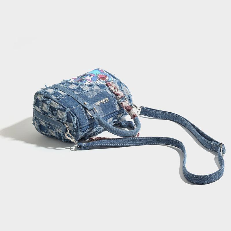 Cartoon Teddy Fabric Perforated and Pieced Together, Crossbody Hand-held Women's Bag, Pillow Bag, Bucket Bag