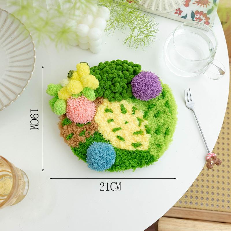 Latch Hook Coaster Kits for Adults Beginners Moss Simple Embroidery DIY Crochet Yarn Rugs Hooking Craft Kit for Gift Home Decor