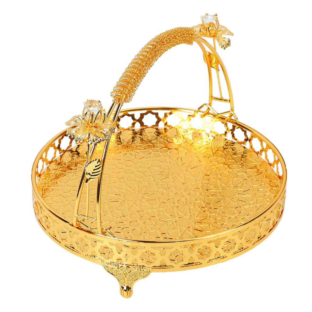 Fruit Tray Retro   Round Large Capacity Handle Design Decorative Strong Alloy Fruit Bowl for Party Family Bar Cafe