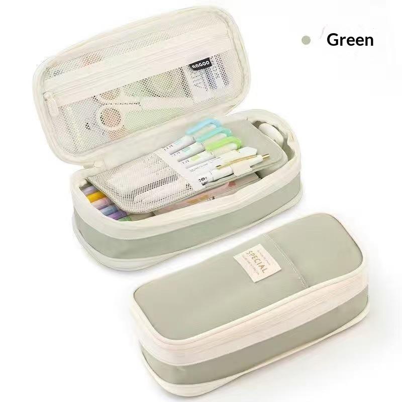 Oxford Cloth Pencil Case Large Capacity Zipper Closure Portable Stationery Bag for Teen Students Office Daily Use