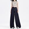 Women's Dark Blue Wide-Leg Jeans - 2025 Spring Petite Straight-Fit, Floor-Length Pants