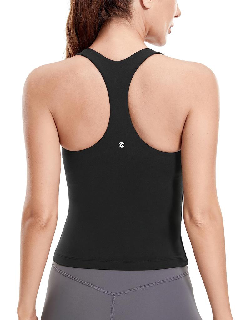 CRZ YOGA Racerback Tank Top with Yoga Sports Size L Women's Quick-Drying Cups, Wear, Bra, Butterluxe, Black,