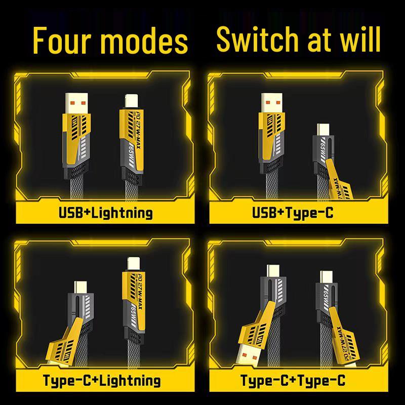 65W 4-in-1 Foldable Fast Charging Cable for Apple, Huawei, Android
