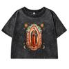 T-shirt damski z nadrukiem Matki Bożej z Guadalupe, letni, z okrągłym dekoltem, prany, retro odzież fitness z krótkim rękawem