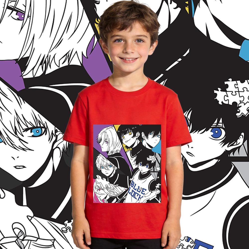 Blue Lock Characters Anime Print Cotton T Shirts for Boys Girls Short Sleeve Kids Casual Summer Tops Soft Children Clothing