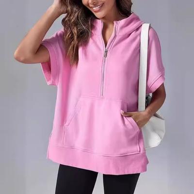 Women's Spring New Solid Colour Casual Short Sleeve Hooded Sweatshirt