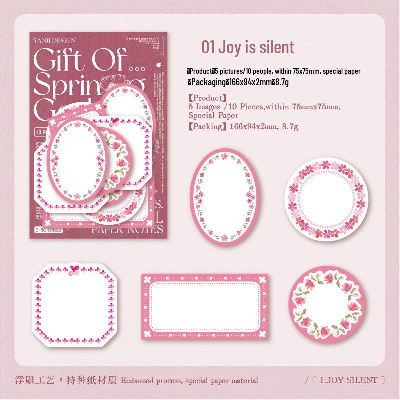 Yanji Embossed Sticky Notes: Spring God s Gift Retro Series, 6 Irregular Designs