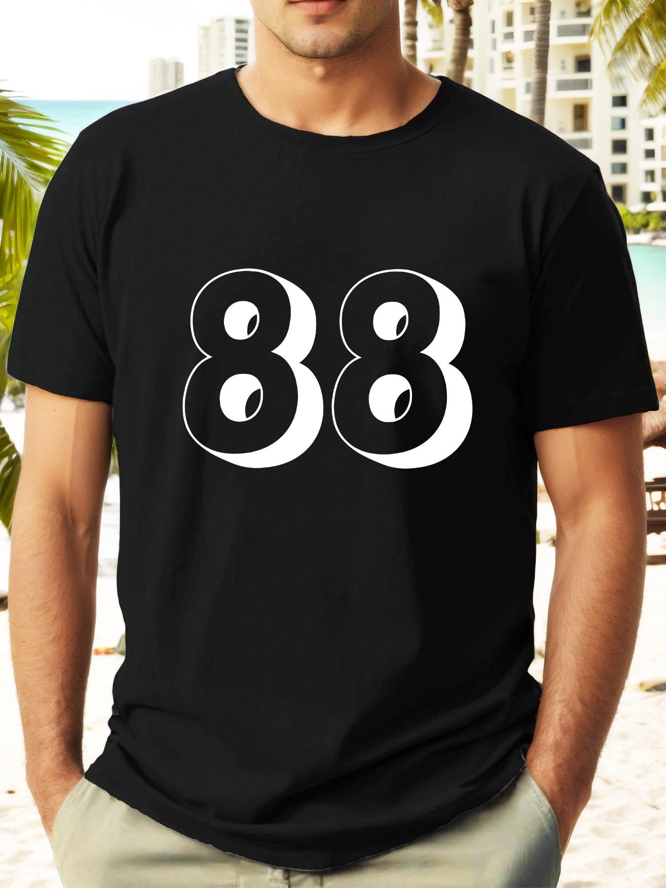 Casual Summer T-shirt with Bold 88 Graphic - Black Short Sleeve Tee S