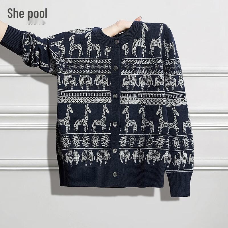 

Women s Loose Fit Color-Block Knitted Cardigan One Size