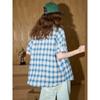 Coolhut American Retro Preppy Style Short-Sleeved Plaid Printed Loose and Versatile Tops for Women 2025 Summer Shirts