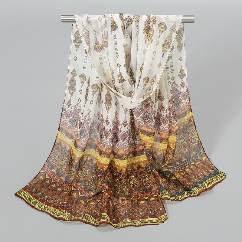 Indian Style New Chiffon Scarves Women Breathable Thin Simulation Silk Scarf Ladies Shawl And Wraps Women Printing Hijab Stole
