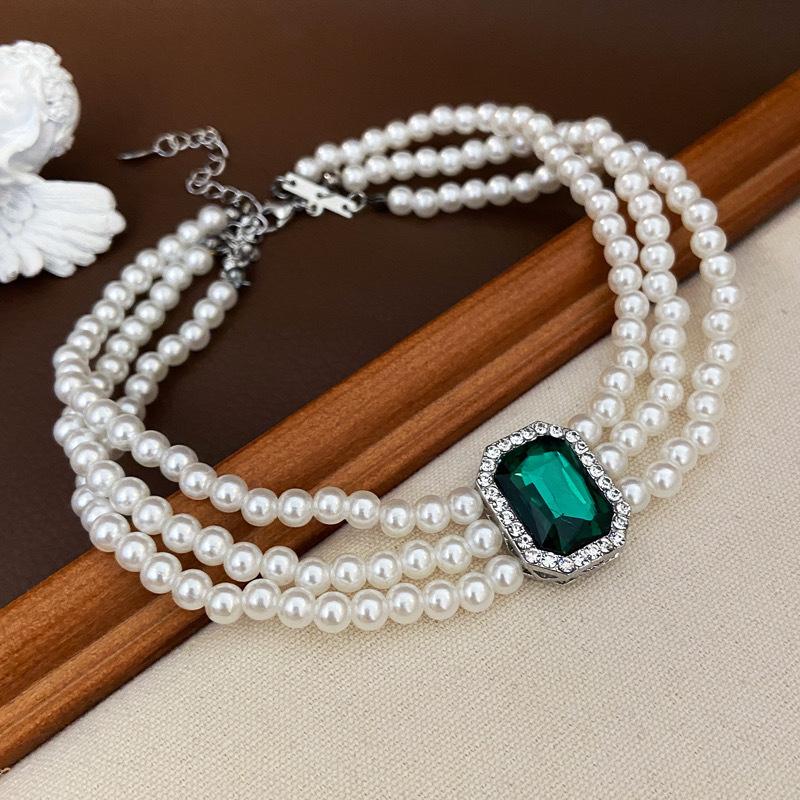 Koreanische Retro-Perlen-Diamant-Fransen-Halskette Internet-Berühmtheit Temperament Designgefühl Blume Schleife Schlüsselbeinkette Halskette weiblich