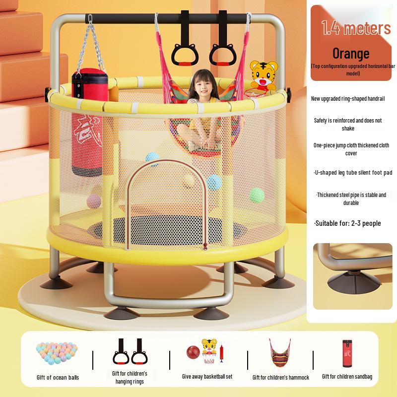 Children's Indoor Trampoline & Swing Set with Anti-Tip Safety Bar