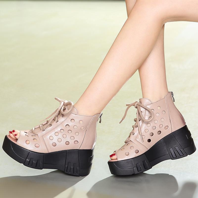 Fashion GKTINOO 2024 Fashion Ladies Sandals Openwork Gladiator Sandals Women Flat Sandals Open Toe Genuine Leather Summer Cool Boots