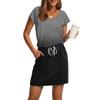 Women's Summer V-neck T-shirt Casual Short Sleeve Drawstring With Pocket Gradient Casual Dresses