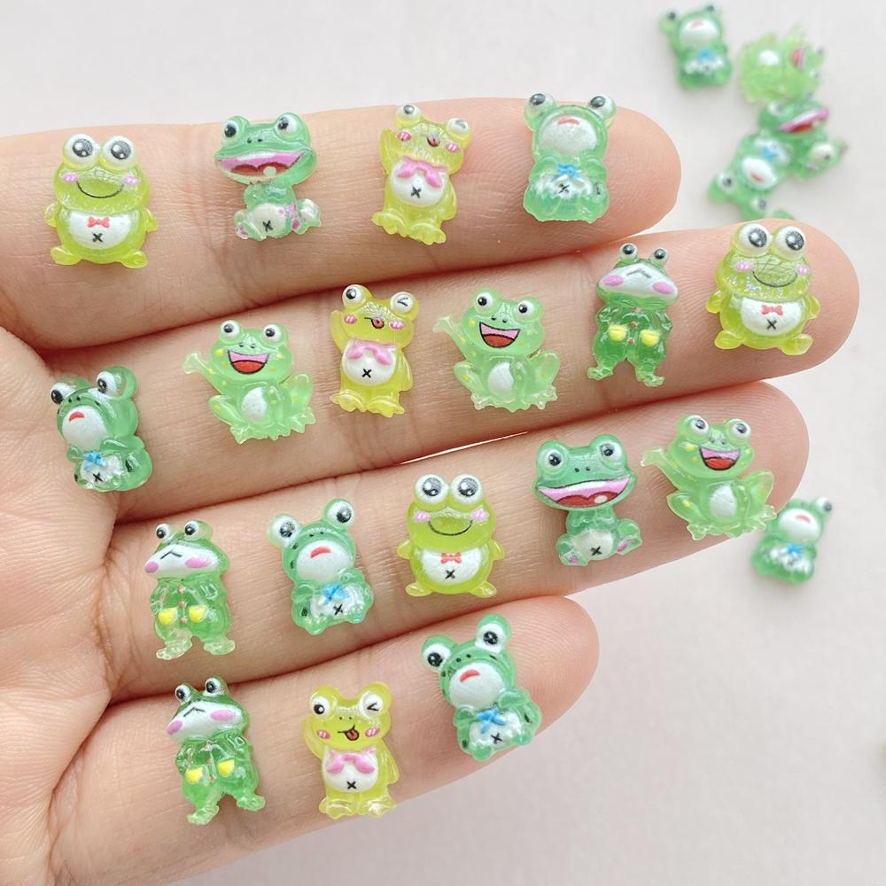 50pcs Mixed Resin Glitte Cute Cartoon Green Frog Flatback Rhinestone Figurines Nail Art DIY Party Scrapbook Accessories Crafts