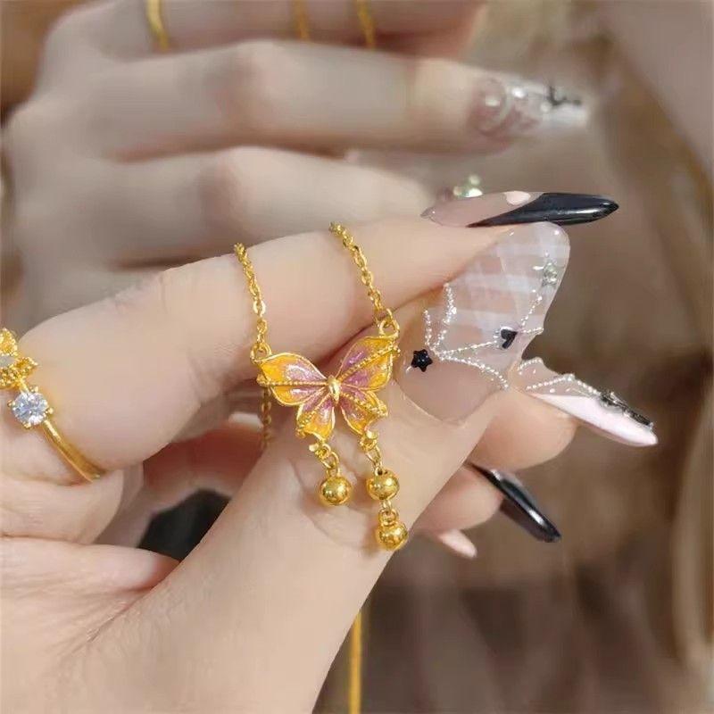 Girl's New High-end Cold Enamel Colorful Butterfly Necklace Pendant as a Birthday Gift for Girlfriend