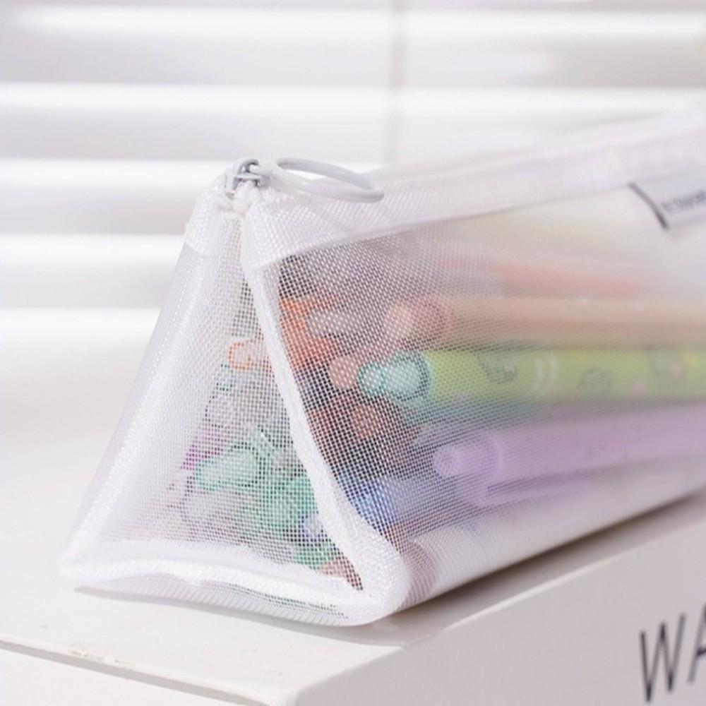 Nylon Mesh Pencil Case Solid Color Storage Bag Stylish Cosmetic Bag  Student