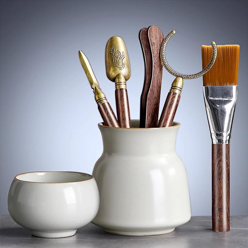 Tang Feng Tea Ceremony Six Gentlemen Set Kung Fu Tea Accories Clete Home High End Bla Ebony 6 Gentlemen Yu Kiln Tea Tube
