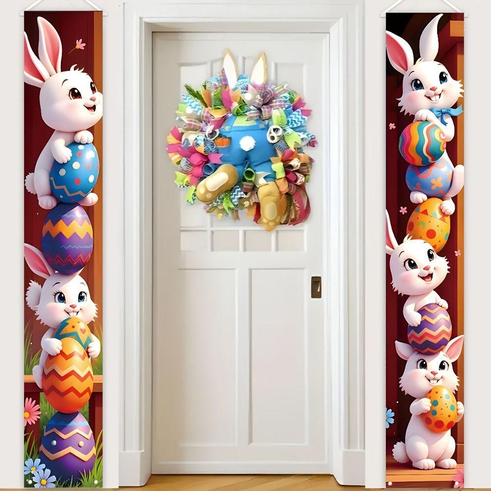 Polyester Happy Easter Couplet Vibrant Easter Door Decoration Easter Door Banners  Festive Home