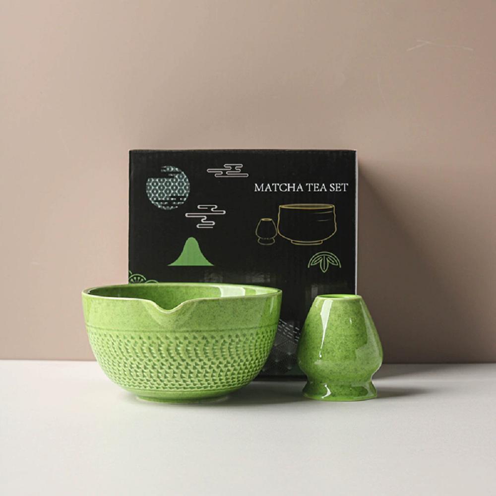 

2pcs Traditional Bamboo Ceramic Japanese Matcha Tea Set with Spout Reusable Matcha Whisk Set Food Grade Safe Match Bowl
