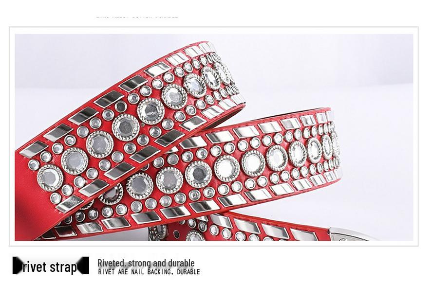 Unisex Fashion Rivet Belt with Rhinestone Alloy Pin Buckle