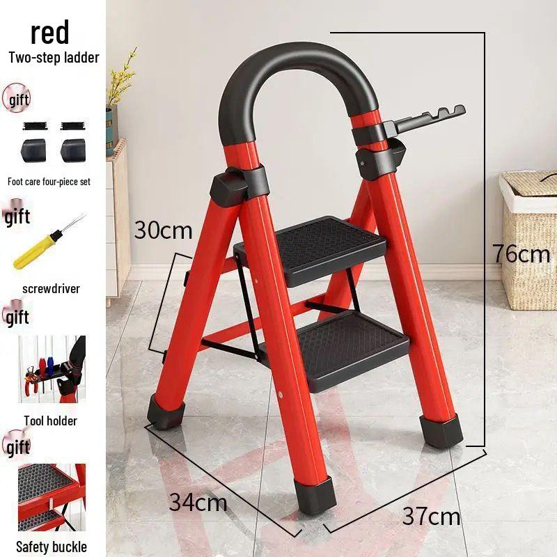 Multi-Functional Telescopic A-Frame Folding Ladder - Thick Carbon Steel Step Ladder for Indoor Use