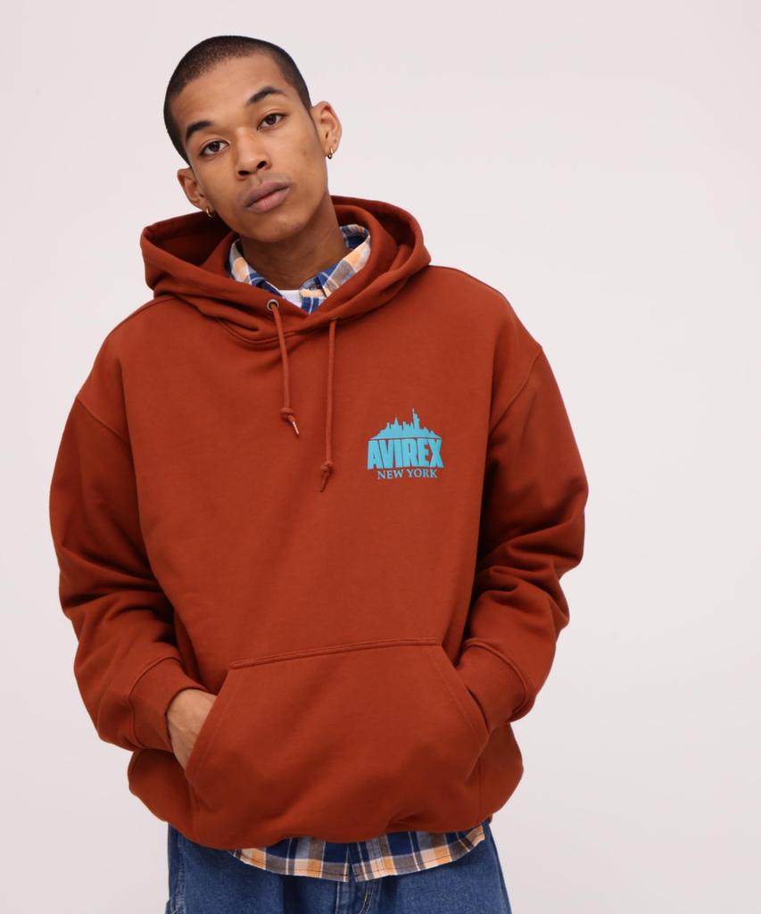 Avirex NEWYORK CITY SCAPE SWEAT PULLOVER HOODIE New York City Escape Sweat Pullover Size (WEB EXCLUSIVE) Men's Hoodie, M, 050, Brown, 783-4131010