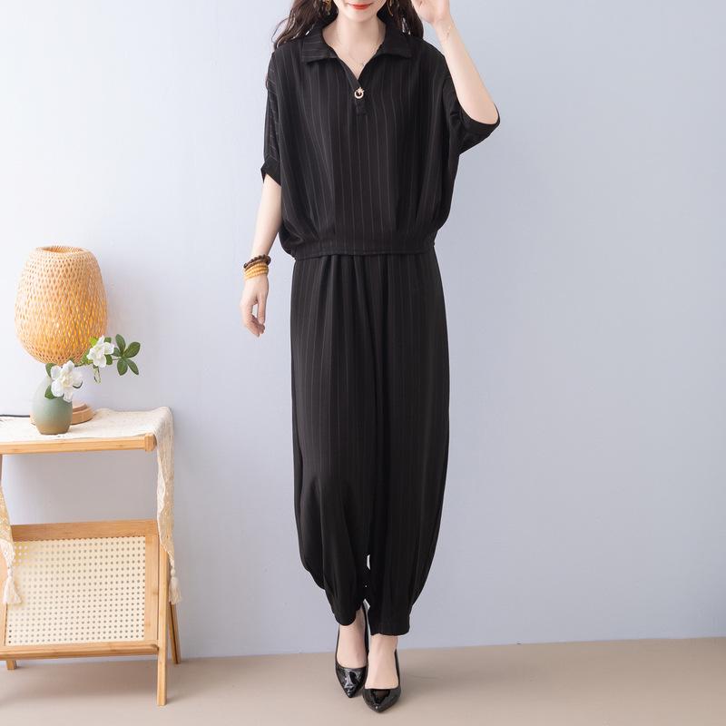 

2025 Новый стиль Летний повседневный комплект женской одежды больших размеров: Слитный костюм для похудения с узкими брюками для молодых мам XL (100-120 lbs)