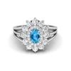 6X4MM Oval Swiss Blue Topaz Gemstone 925 Sterling Silver Halo Split Shank Ring
