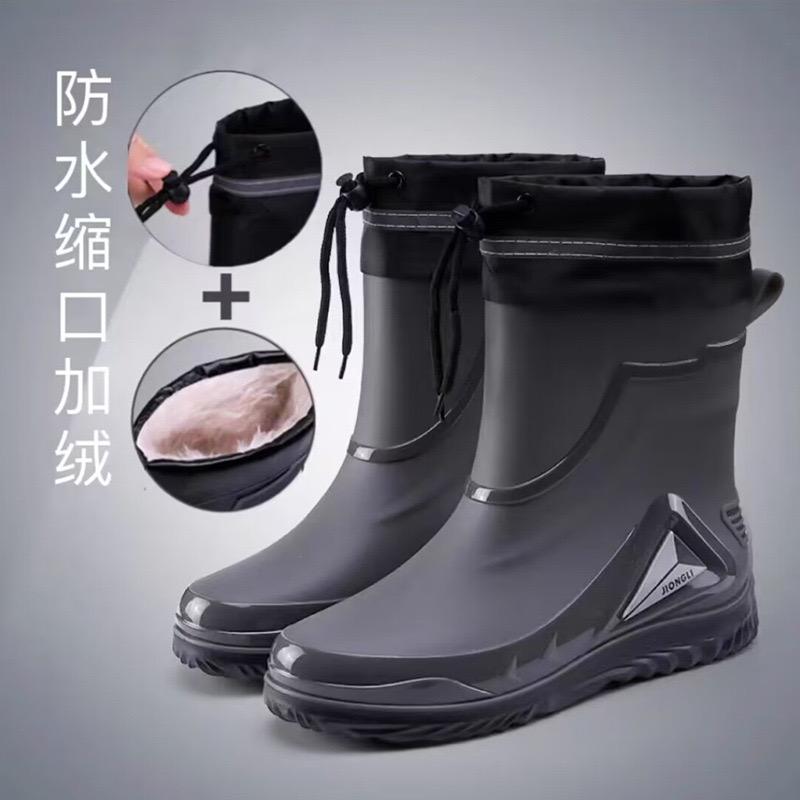 Mode Hohe Qualität Neue Regenstiefel für Herren Wasserdicht Kordelzug Regenschuhe Samtgefüttert Warm Rutschfest Flach Mode Botas Para Lluvia