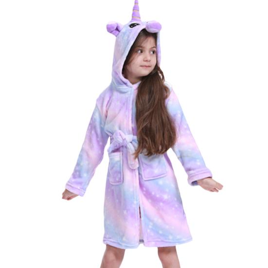 

Милый детский халат с капюшоном и карманом с поясом и единорогом для мальчиков и девочек, одежда для сна 140cm