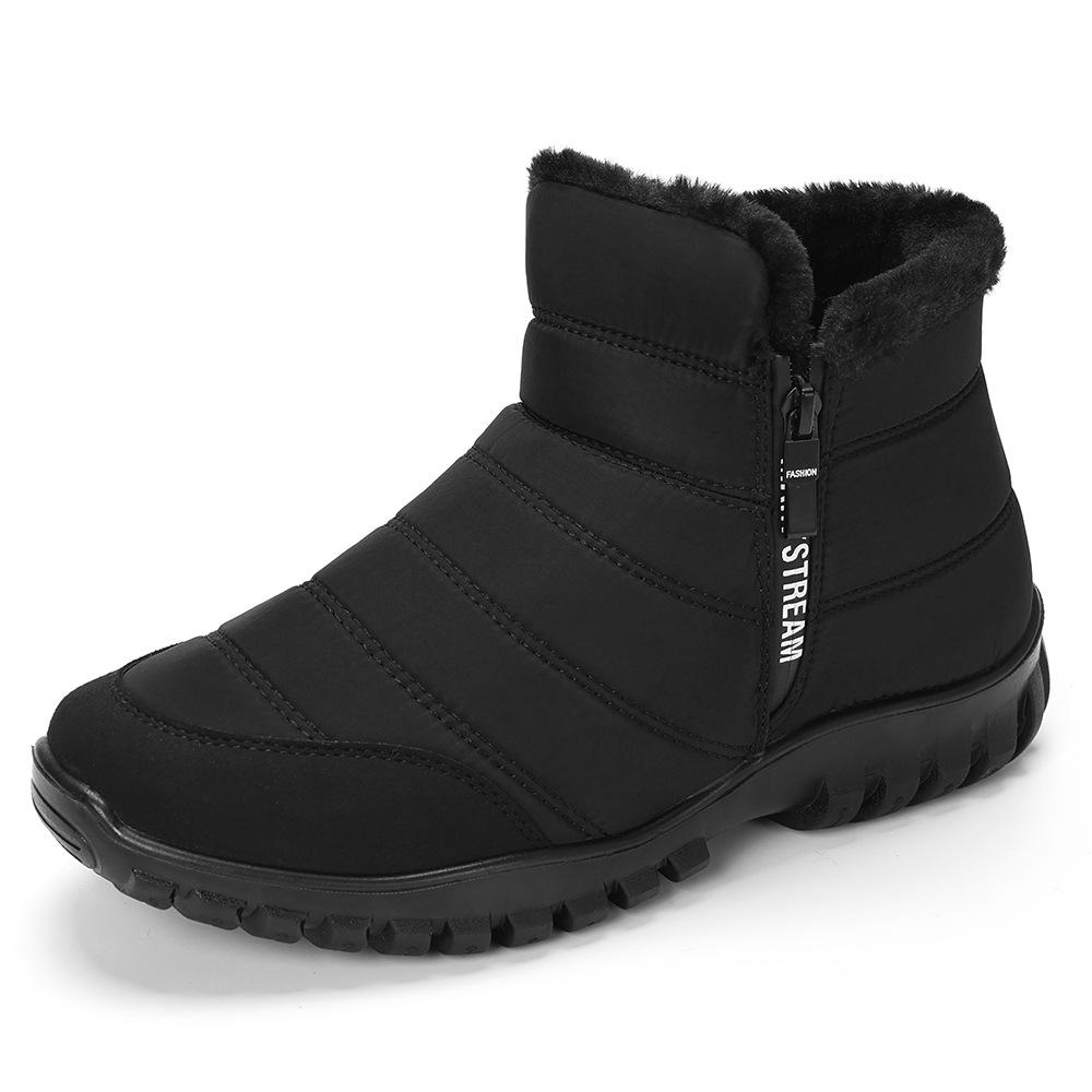 Men's Winter High-Waist Double Zipper Waterproof Cotton Snow Boots with Warm Velvet Lining for Elderly