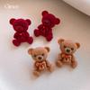 Resin Flocked Bear Earrings Stud Earrings Versatile Temperament Earrings Design Sense