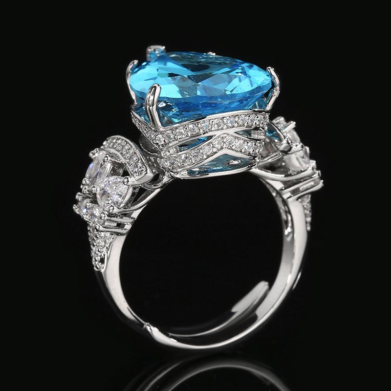 Jewelry New Ring Colorful Droplet Shaped Grandm Green Sea Blue Luxurious Women's