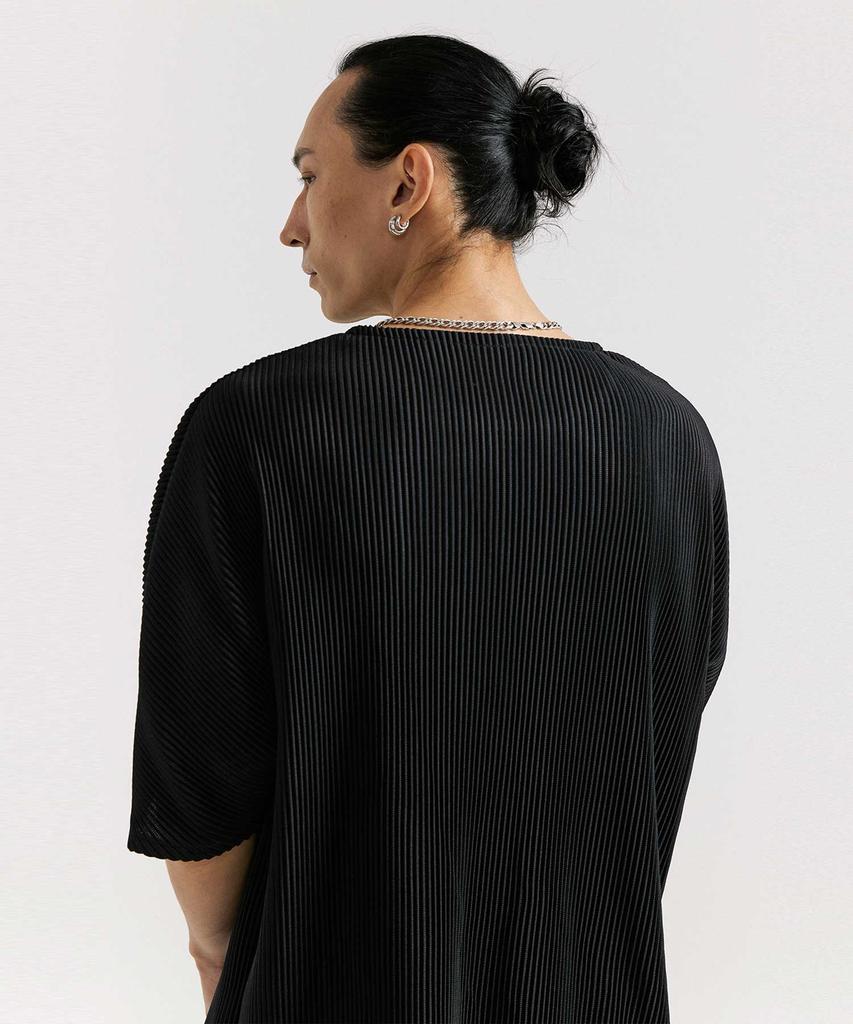 Akebteu Ps08X Pleated Round Daily Basic Short Sleeve T-Shirt [Black]