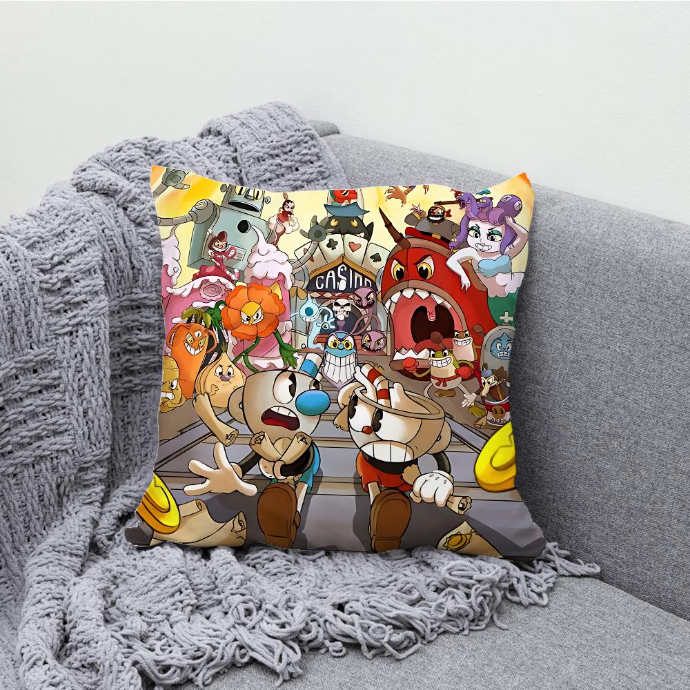 משחק שיתופי לשני שחקנים C-Cuphead ציפית לכרית מקרה כרית רך לקישוט ספה בסגנון חוות קישוטים לבית ומגן ציפית לכרית