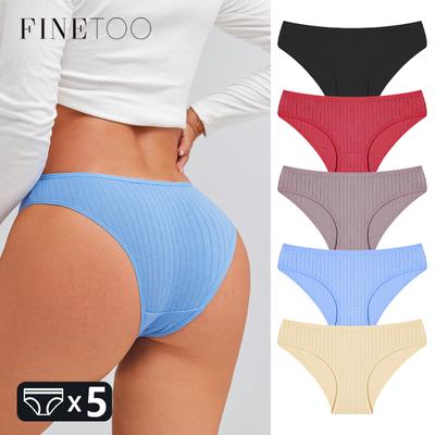 5Pcs Woman Cotton Underwear Sexy Breathable Striped Briefs Female Solid Color Soft Underpants Girls Comfortable Lingerie M-XL