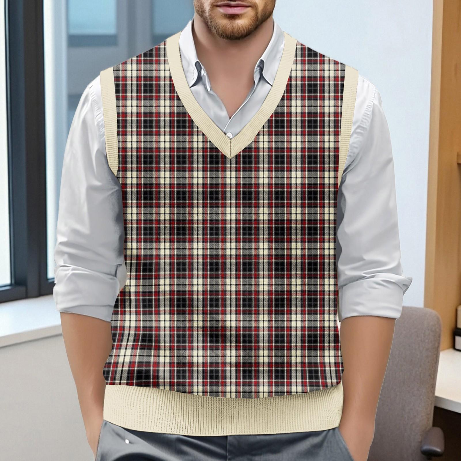 

Мужской жилет без рукавов с клетчатым принтом и V-образным вырезом, вязаный джемпер XXL коричневый