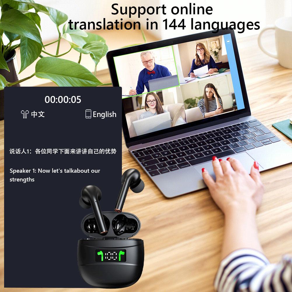 144 Languages Real Time Translator Earbuds Noise Cancelling Wireless BT Translation Earphones IPX6 Waterproof Translator Headset