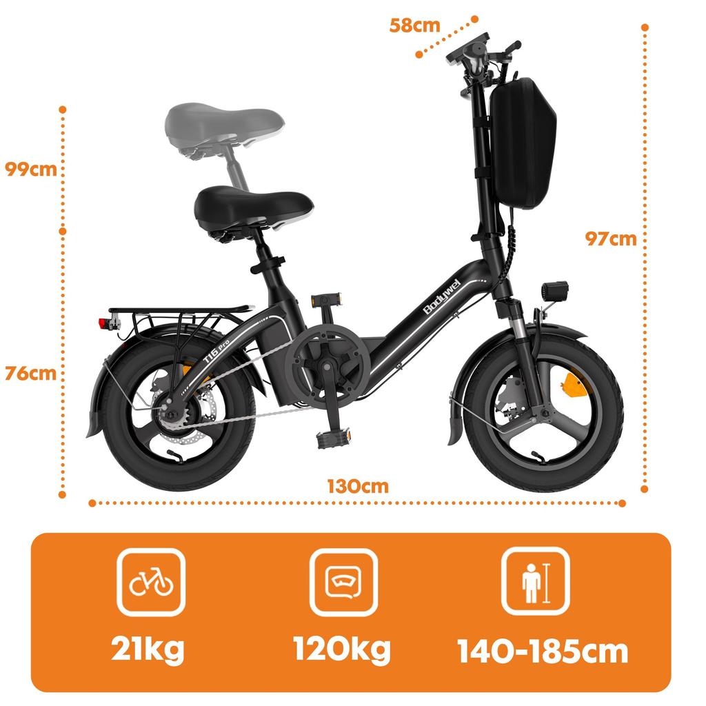 Bodywel T16 Pro E-bike with 250W Motor,36V 10.4AH Battery 14*2.5"Tyre