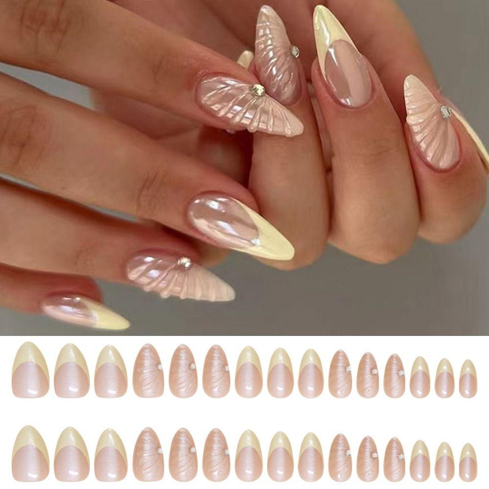 French False Nails Long Almond Nail Tips New Press On Nails DIY