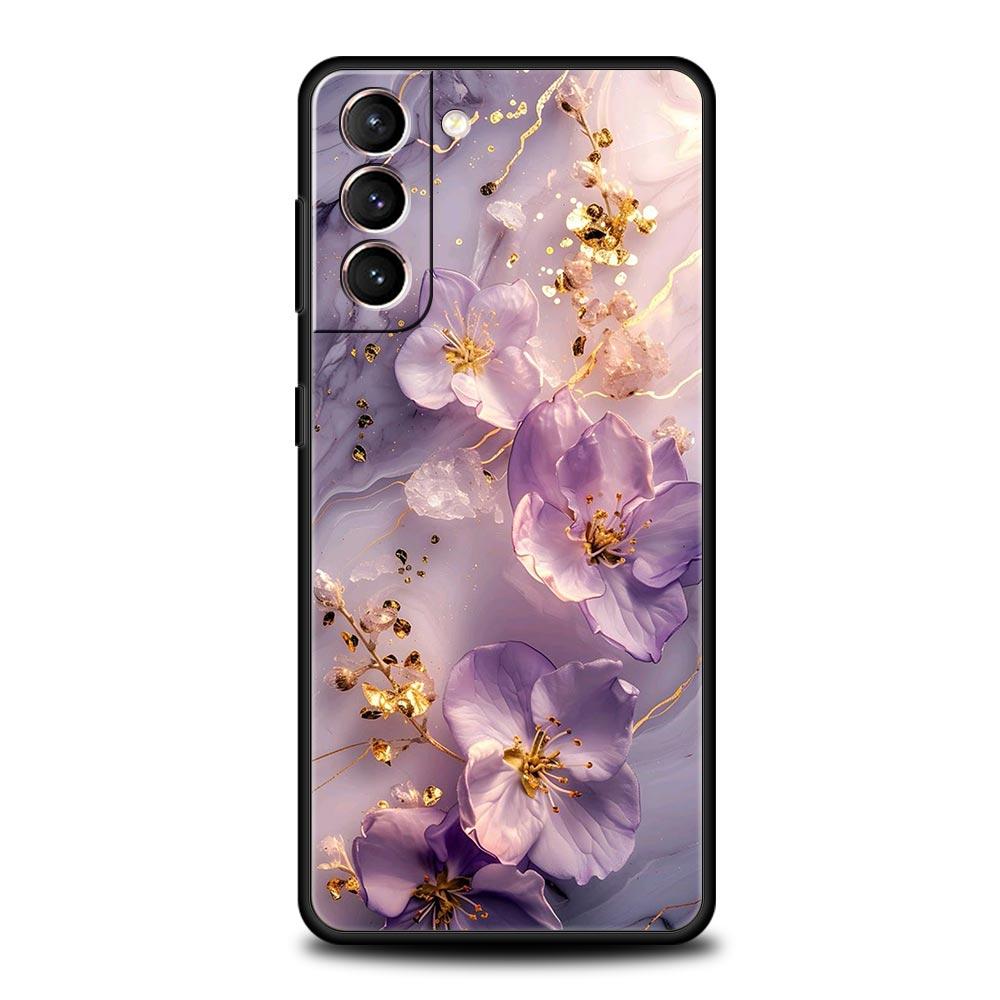 Flower Marble Phone Case For Samsung Galaxy S25 Edge S24 S23 S22 S21 Ultra S20 FE 5G S10 S10E S9 Plus Soft TPU Cover